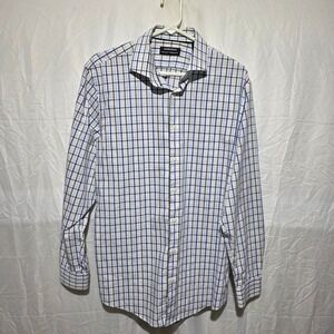 Nordstrom Tech-Smart Traditional Fit Plaid Dress Shirt Blue Grey 15.5 34-35